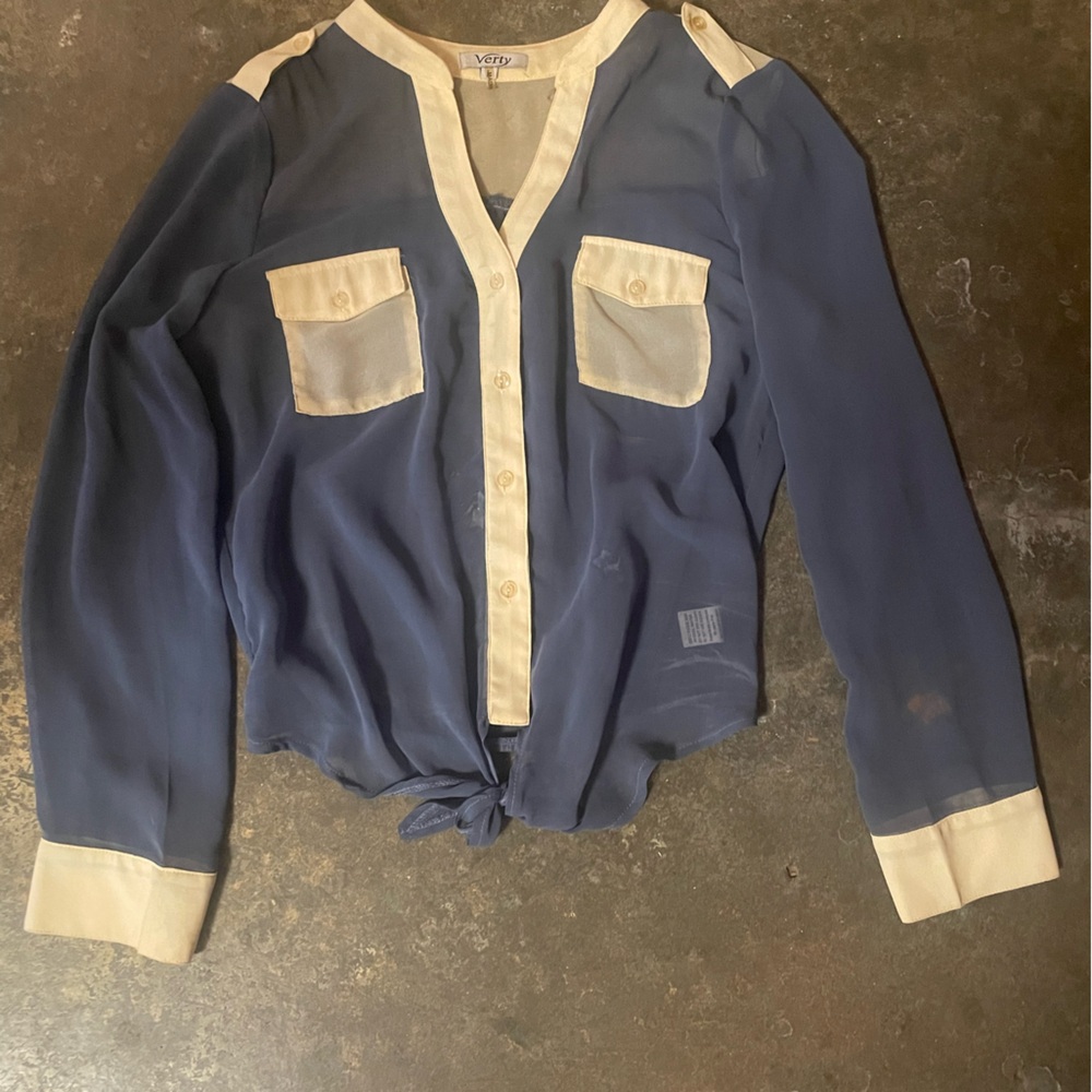 Verty blue and beige sheer blouse so L
